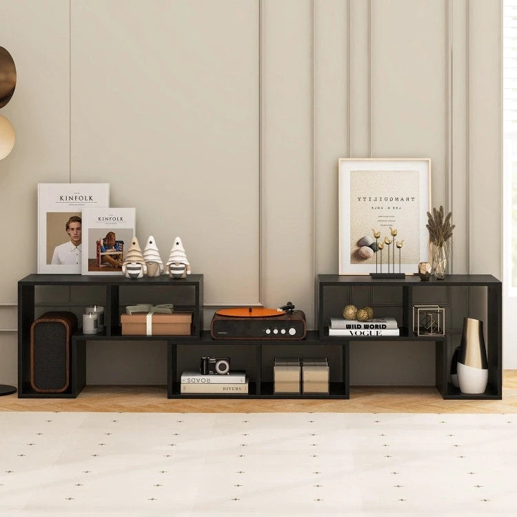 Meuble TV console, centre de divertissement 3 pièces pour téléviseurs jusqu'à 65 pouces avec étagères de bibliothèque - 26,5 x 12 x 17 (L x l x H)