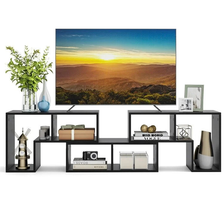 Meuble TV console, centre de divertissement 3 pièces pour téléviseurs jusqu'à 65 pouces avec étagères de bibliothèque - 26,5 x 12 x 17 (L x l x H)