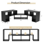 Meuble TV console, centre de divertissement 3 pièces pour téléviseurs jusqu'à 65 pouces avec étagères de bibliothèque - 26,5 x 12 x 17 (L x l x H)