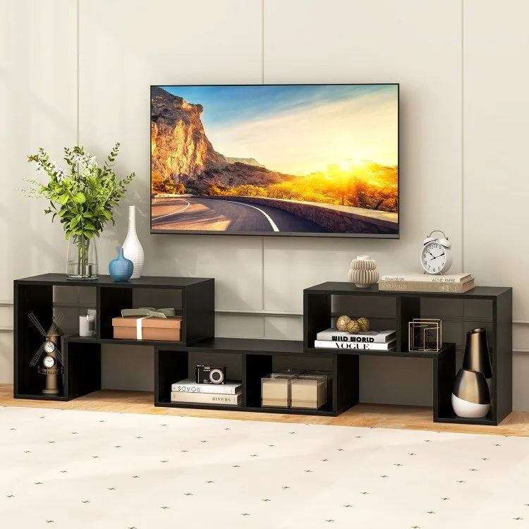 Meuble TV console, centre de divertissement 3 pièces pour téléviseurs jusqu'à 65 pouces avec étagères de bibliothèque - 26,5 x 12 x 17 (L x l x H)