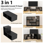 Meuble TV console, centre de divertissement 3 pièces pour téléviseurs jusqu'à 65 pouces avec étagères de bibliothèque - 26,5 x 12 x 17 (L x l x H)