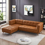 Canapé d'angle Chesterfield de luxe moderne en cuir véritable coloris cognac