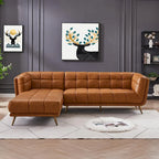 Canapé d'angle Chesterfield de luxe moderne en cuir véritable coloris cognac