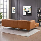 Canapé d'angle Chesterfield de luxe moderne en cuir véritable coloris cognac