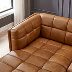 Canapé d'angle Chesterfield de luxe moderne en cuir véritable coloris cognac