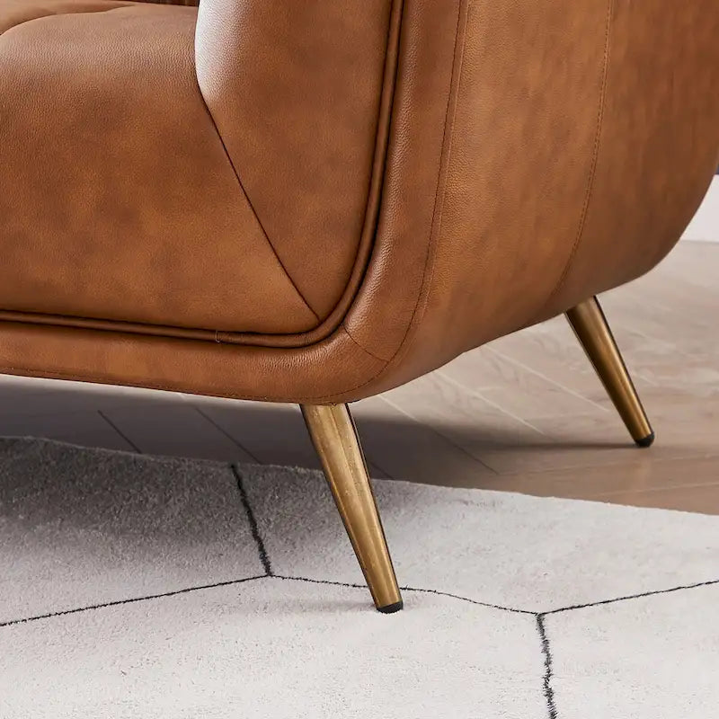 Canapé d'angle Chesterfield de luxe moderne en cuir véritable coloris cognac