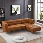 Canapé d'angle Chesterfield de luxe moderne en cuir véritable coloris cognac