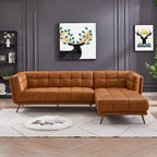 Canapé d'angle Chesterfield de luxe moderne en cuir véritable coloris cognac