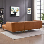 Canapé d'angle Chesterfield de luxe moderne en cuir véritable coloris cognac