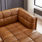 Canapé d'angle Chesterfield de luxe moderne en cuir véritable coloris cognac