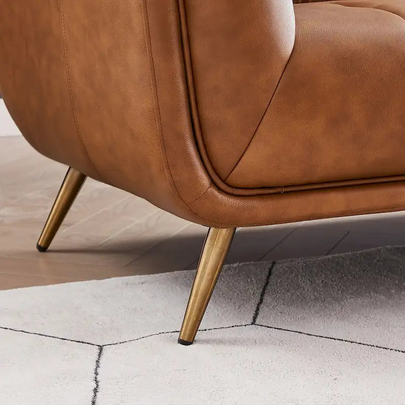 Canapé d'angle Chesterfield de luxe moderne en cuir véritable coloris cognac