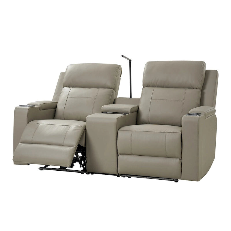 Fauteuil de cinéma maison en cuir véritable de 71,26 po de large avec éclairage d'ambiance et rangement