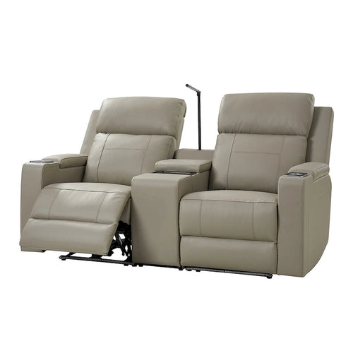 Fauteuil de cinéma maison en cuir véritable de 71,26 po de large avec éclairage d'ambiance et rangement
