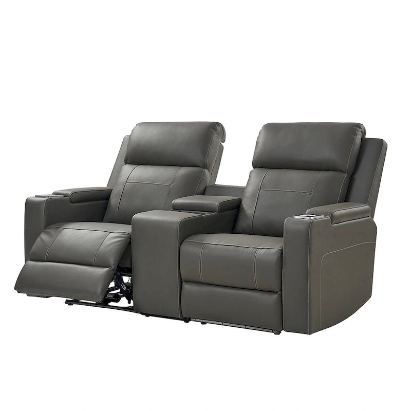 Fauteuil de cinéma maison en cuir véritable de 71,26 po de large avec éclairage d'ambiance et rangement