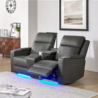 Fauteuil de cinéma maison en cuir véritable de 71,26 po de large avec éclairage d'ambiance et rangement