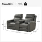 Fauteuil de cinéma maison en cuir véritable de 71,26 po de large avec éclairage d'ambiance et rangement