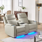 Fauteuil de cinéma maison en cuir véritable de 71,26 po de large avec éclairage d'ambiance et rangement