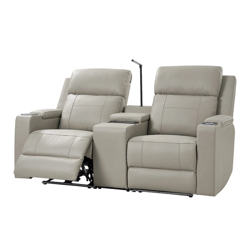 Fauteuil de cinéma maison en cuir véritable de 71,26 po de large avec éclairage d'ambiance et rangement