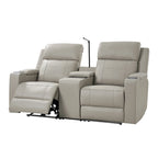 Fauteuil de cinéma maison en cuir véritable de 71,26 po de large avec éclairage d'ambiance et rangement