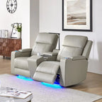 Fauteuil de cinéma maison en cuir véritable de 71,26 po de large avec éclairage d'ambiance et rangement