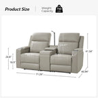 Fauteuil de cinéma maison en cuir véritable de 71,26 po de large avec éclairage d'ambiance et rangement
