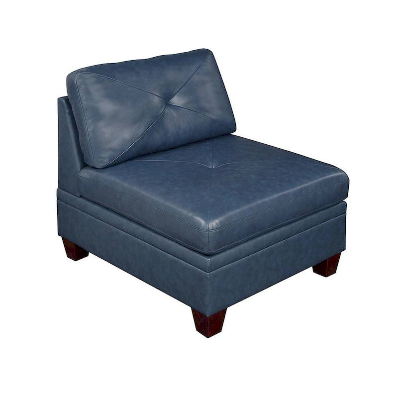 Fauteuil sans accoudoirs modulaire 37 pouces, similicuir bleu, bois massif