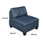 Fauteuil sans accoudoirs modulaire 37 pouces, similicuir bleu, bois massif