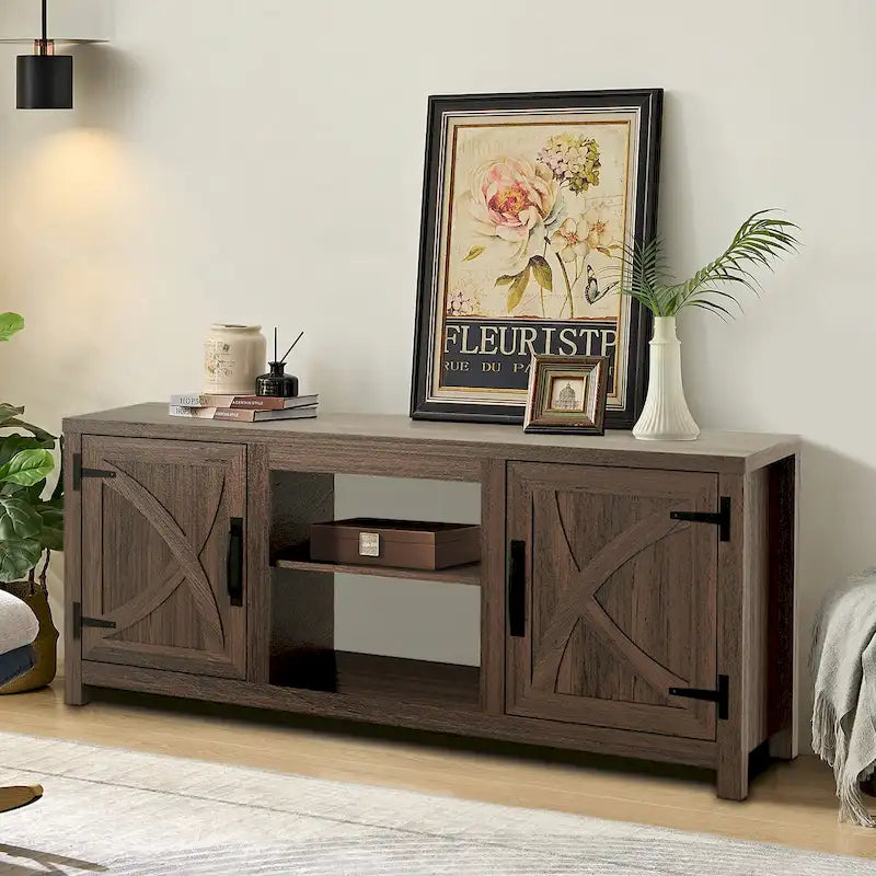 Meuble TV de rangement multifonction rustique de 68 pouces