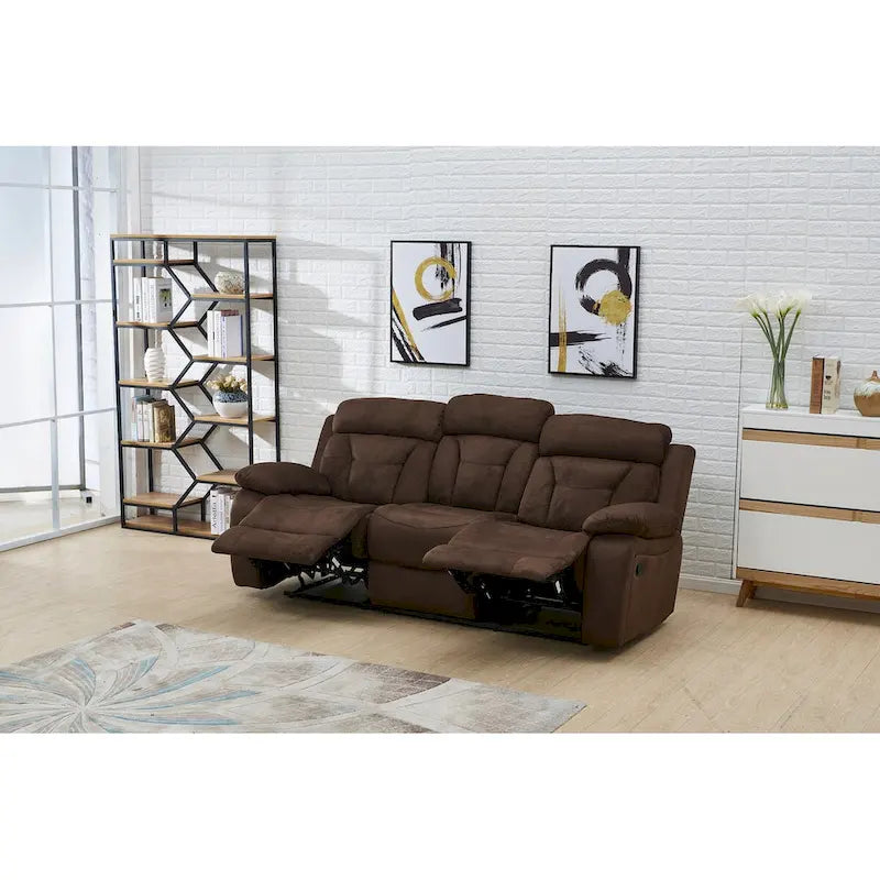 Canapé inclinable manuel 3 places en microfibre, marron foncé 8005