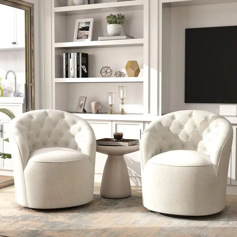 Fauteuil à oreilles pivotant à 360 degrés en velours moderne avec dossier capitonné (lot de 2)