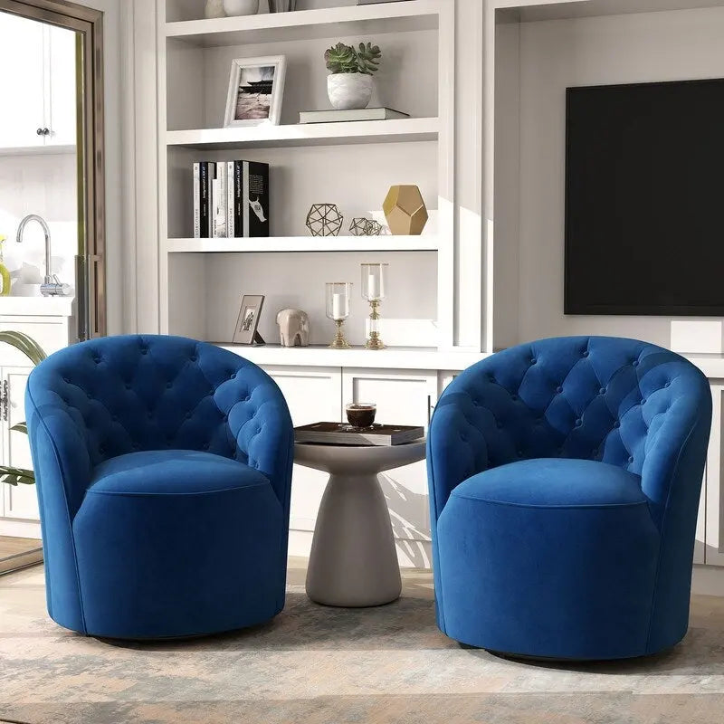 Fauteuil à oreilles pivotant à 360 degrés en velours moderne avec dossier capitonné (lot de 2)