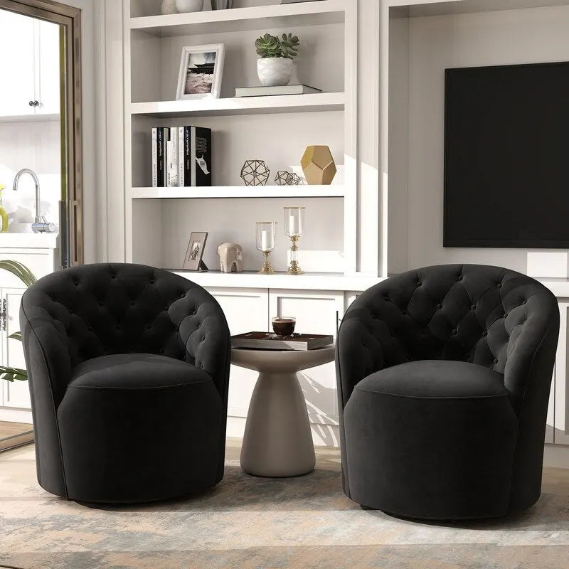Fauteuil à oreilles pivotant à 360 degrés en velours moderne avec dossier capitonné (lot de 2)