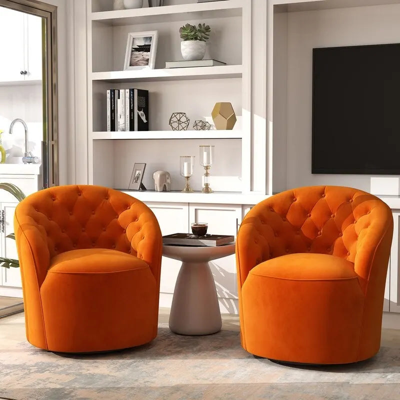 Fauteuil à oreilles pivotant à 360 degrés en velours moderne avec dossier capitonné (lot de 2)