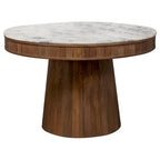 Table à manger de 46 pouces, dessus rond en marbre, pied central, cannelée, marron