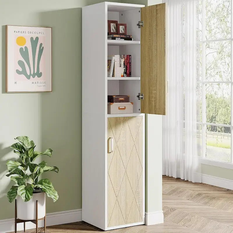 Armoire de rangement en bois de 75,39 pouces, meuble haut avec 2 portes et 6 étagères