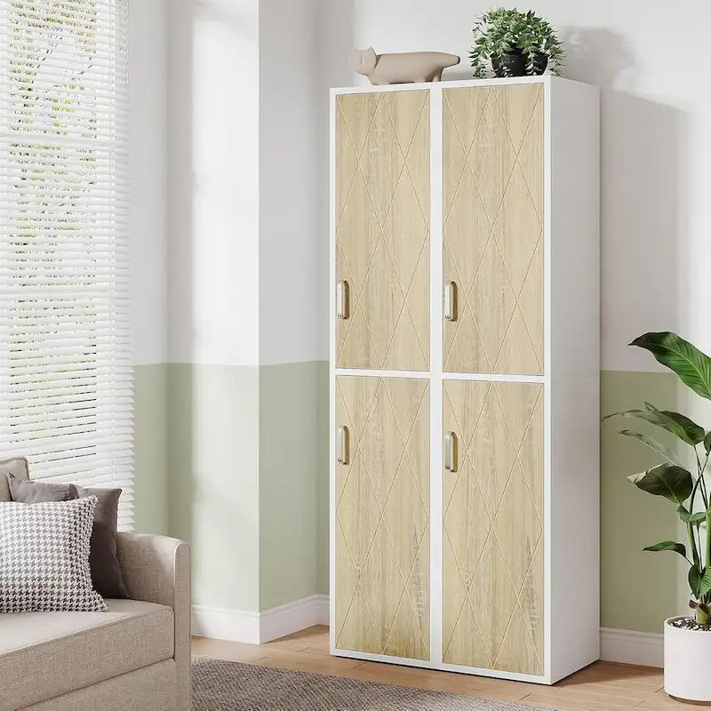 Armoire de rangement en bois de 75,39 pouces, meuble haut avec 2 portes et 6 étagères