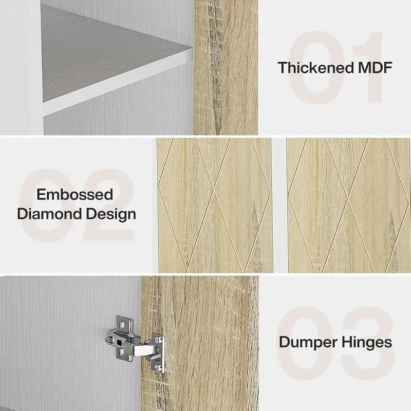 Armoire de rangement en bois de 75,39 pouces, meuble haut avec 2 portes et 6 étagères