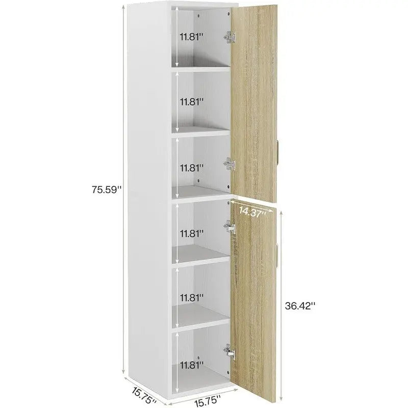 Armoire de rangement en bois de 75,39 pouces, meuble haut avec 2 portes et 6 étagères