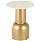 Table d'appoint avec base en métal et plateau en marbre crème - Doré