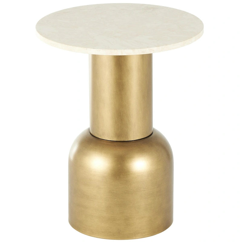 Table d'appoint avec base en métal et plateau en marbre crème - Doré