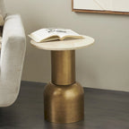 Table d'appoint avec base en métal et plateau en marbre crème - Doré