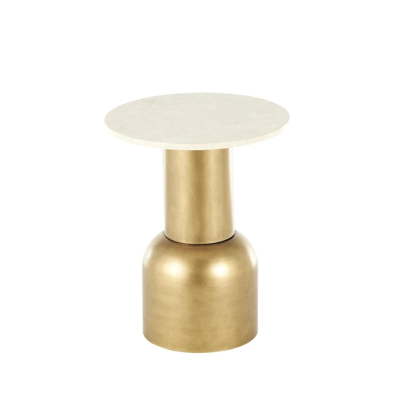 Table d'appoint avec base en métal et plateau en marbre crème - Doré