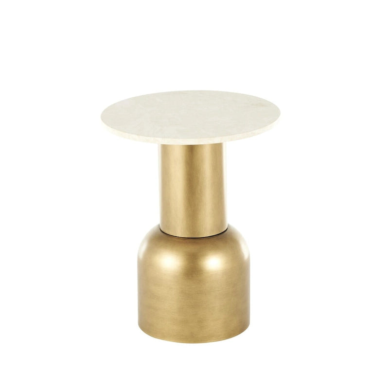 Table d'appoint avec base en métal et plateau en marbre crème - Doré