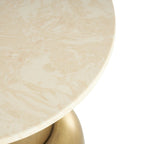 Table d'appoint avec base en métal et plateau en marbre crème - Doré